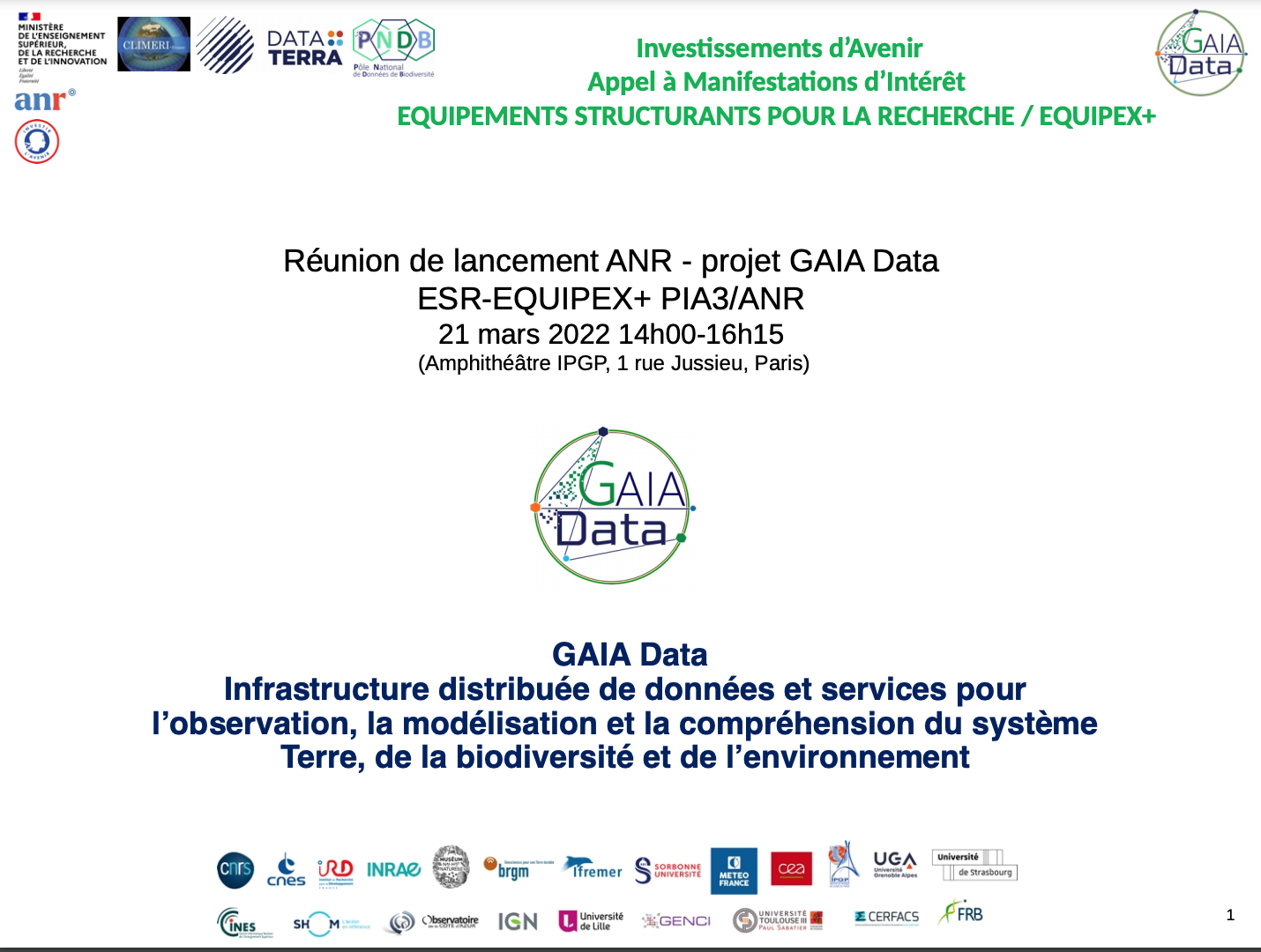 Réunion lancement ANR projet GAIA DATA
